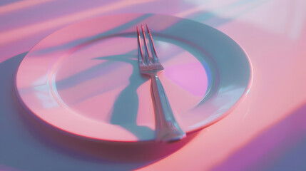 Aufkleber - plate knife and fork on table background : Generative AI