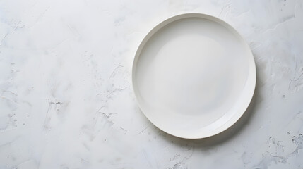 Poster - Empty white plate  on white stone table top view copy space : Generative AI