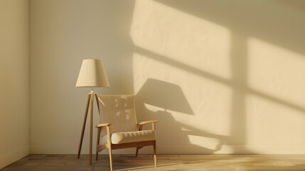 Aufkleber - cream wall empty interior decoration lamp and wooden floor concept : Generative AI