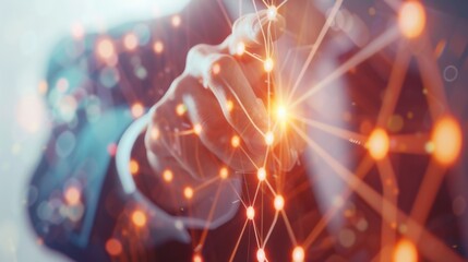 Aufkleber - Businessman touching multimedia network with his finger 3D rendering