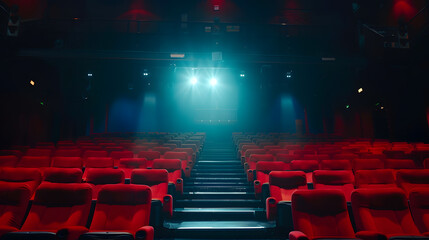 Aufkleber - Empty cinema hall with red seats Movie theatre : Generative AI