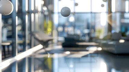 Aufkleber - Beautiful blurred background of a light modern office interior with panoramic windows and beautiful lighting : Generative AI