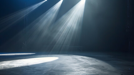 Poster - Close up of light beam at the empty stage with copy space : Generative AI