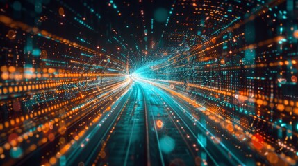 Leinwandbilder - Digital data flow on road with motion blur to create vision of fast speed transfer . Concept of future digital transformation , disruptive innovation and agile