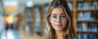 © smth.design - Young Woman with Glasses in Library  Modern Education and Intellectual Lifestyle