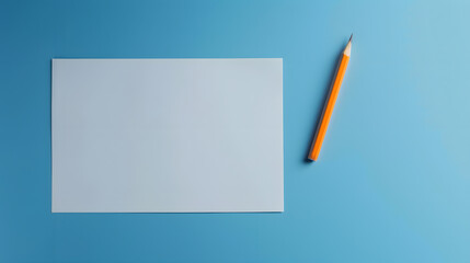 Poster - Empty copy space white paper with pencil above blue background : Generative AI