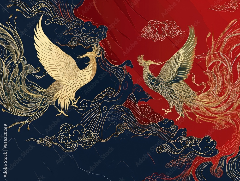 The picture of double phoenix that stay at opposite of each other on ...