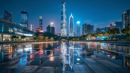 Aufkleber - Light trace of modern architecture background in Shenzhen Financ