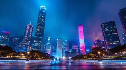 Leinwandbilder - Light trace of modern architecture background in Shenzhen Financ