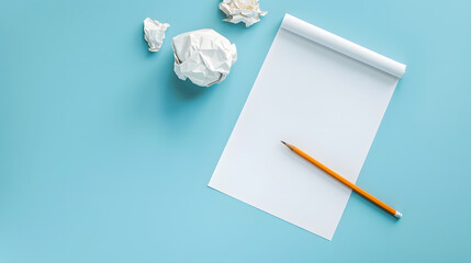 Aufkleber - Empty copy space white paper with pencil above blue background : Generative AI
