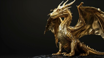 Wall Mural - Golden dragon 3D rendering with details.