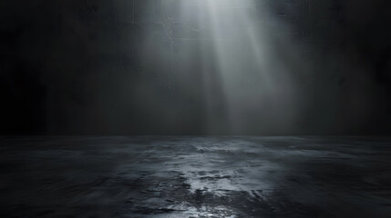 Poster - cement floor in dark room with spot light black background : Generative AI