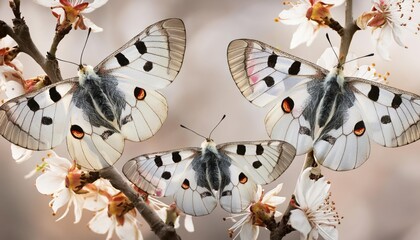 Wall Mural - clouded Apollo butterflies on flower branches