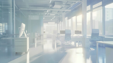 Poster - Modern empty elegant office with windows and workplaces Mixed media : Generative AI