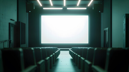 Aufkleber - Empty cinema auditorium with empty white screen Empty rows of theater or movie seats : Generative AI