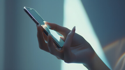 Leinwandbilder - female hand uses touch phone : Generative AI