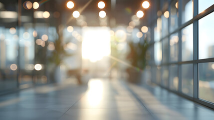 Leinwandbilder - Beautiful blurred background of a light modern office interior with panoramic windows and beautiful lighting : Generative AI