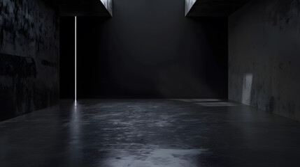 Aufkleber - Cement floor and black wall backgrounds empty room interior use for display products : Generative AI