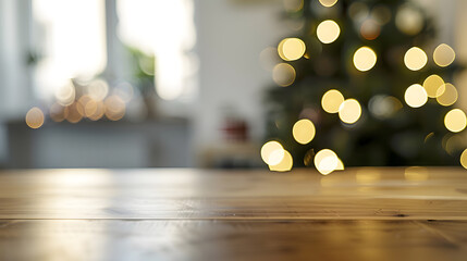 Leinwandbilder - Corner of table with empty space for your product Blurred home interior and christmas time Copy space : Generative AI