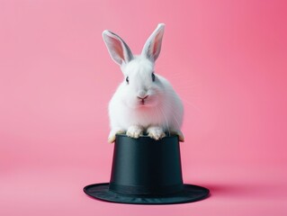 Wall Mural - A white rabbit is sitting on top of a black hat