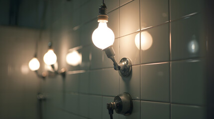 Poster - Light bulbs used to decorate the walls in the bathroom : Generative AI
