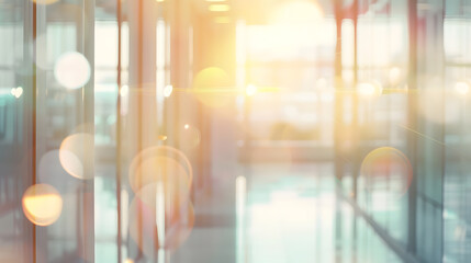 Aufkleber - Beautiful blurred background of a light modern office interior with panoramic windows and beautiful lighting : Generative AI