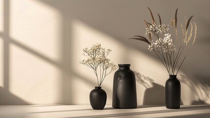 Sticker - Three vases of different sizes are placed on a table, with a window behind them