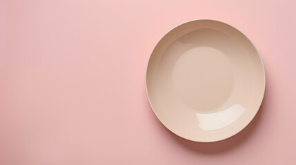 Aufkleber - Top view of isolated of colored background empty round beige plate for food Empty dish with space for your design : Generative AI