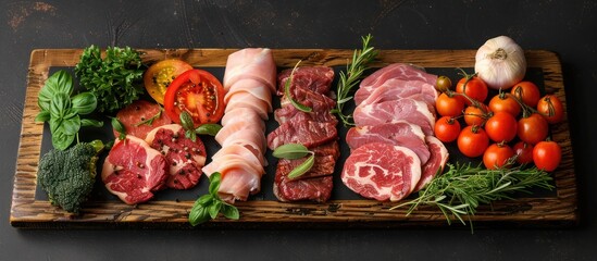 Wall Mural - Fresh ingredients on wooden cutting board