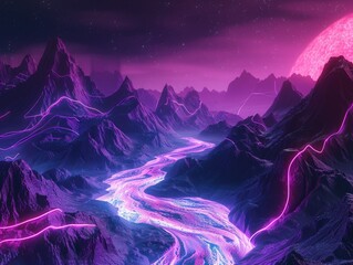 Wall Mural - a purple mountain range with a river running through it