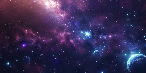 Wall Mural - a space scene with a galaxy of stars and planets