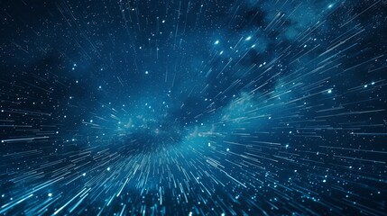 Abstract blue night sky with star trails forming a circular pattern.