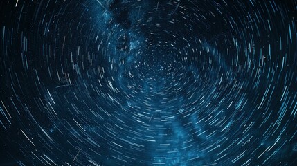 Abstract blue night sky with star trails forming a circular pattern.