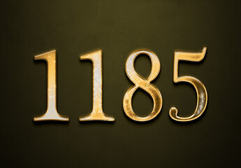 Old gold effect of 1185 number with 3D glossy style Mockup.