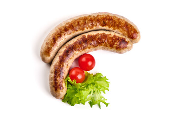 Wall Mural - Grilled Munich Sausages, close-up, isolated on white background