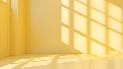 Aufkleber - Abstract pastel yellow studio background for product presentation Empty room with shadows of window Display product with blurred backdrop : Generative AI