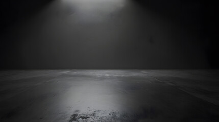 Poster - cement floor in dark room with spot light black background : Generative AI