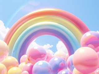 Wall Mural - a rainbow is made of many colorful balloons
