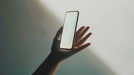 Poster - Mobile Phone Mockup Image Screen as Empty Hand levitating a Blank Display Smartphone Clean and Minimal Styles : Generative AI