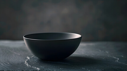 Aufkleber - An empty black bowl on dark slate table top Rough ceramic bowl background with copy space : Generative AI