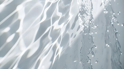 Aufkleber - Blurred defocused water texture overlay effect for photo and mockups Organic drop diagonal shadow and light caustic effect on a white wall Shadows for natural light effects : Generative AI