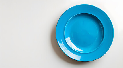 Aufkleber - Top view of empty blue porcelain plate on white background : Generative AI