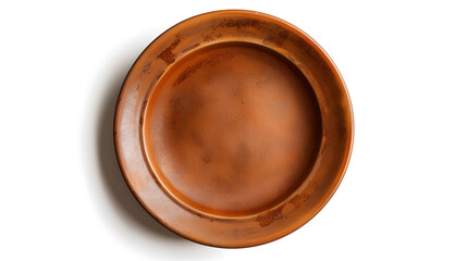 Aufkleber - Empty brown ceramic plate isolated on white background top view : Generative AI