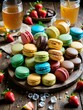 AI generated illustration of Colorful macarons on a plate