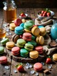 AI generated illustration of Colorful macarons on a plate