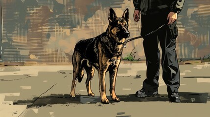 Sticker - Police dog on duty in a large city