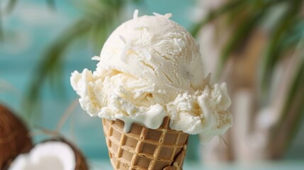 Wall Mural - coconut ice cream, enjoy a tropical twist with a rich coconut ice cream cone a creamy delight for dessert time like no other