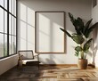  A photo of a large wood picture frame on the wall ai generative