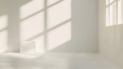 Fototapete - Abstract white studio background for product presentation Empty room with shadows of window Display product with blurred backdrop Banner : Generative AI