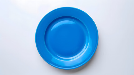 Aufkleber - Top view of empty blue porcelain plate on white background : Generative AI